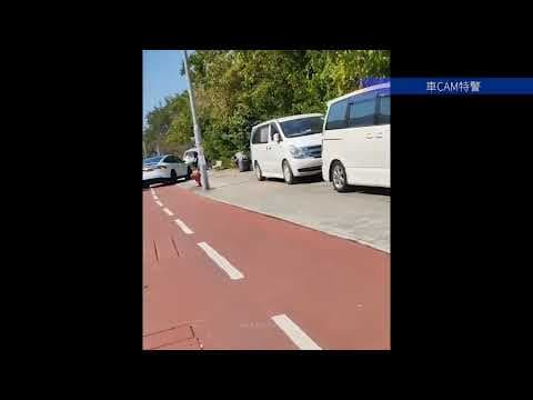 車CAM直擊 - 元朗馬廟路 NR449 Tesla行駛單車徑上行人路泊車