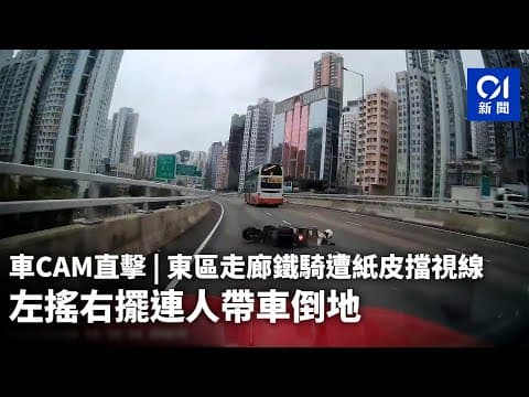 車cam直擊｜東廊綿羊仔尾遭紙皮擊中車胎　左搖右擺失控倒地 ｜01新聞