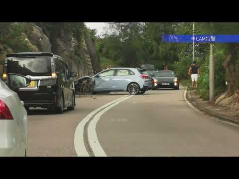 車CAM直擊 - 石澳私家車過彎失控險撞電單車 終自炒埋山成架彈起